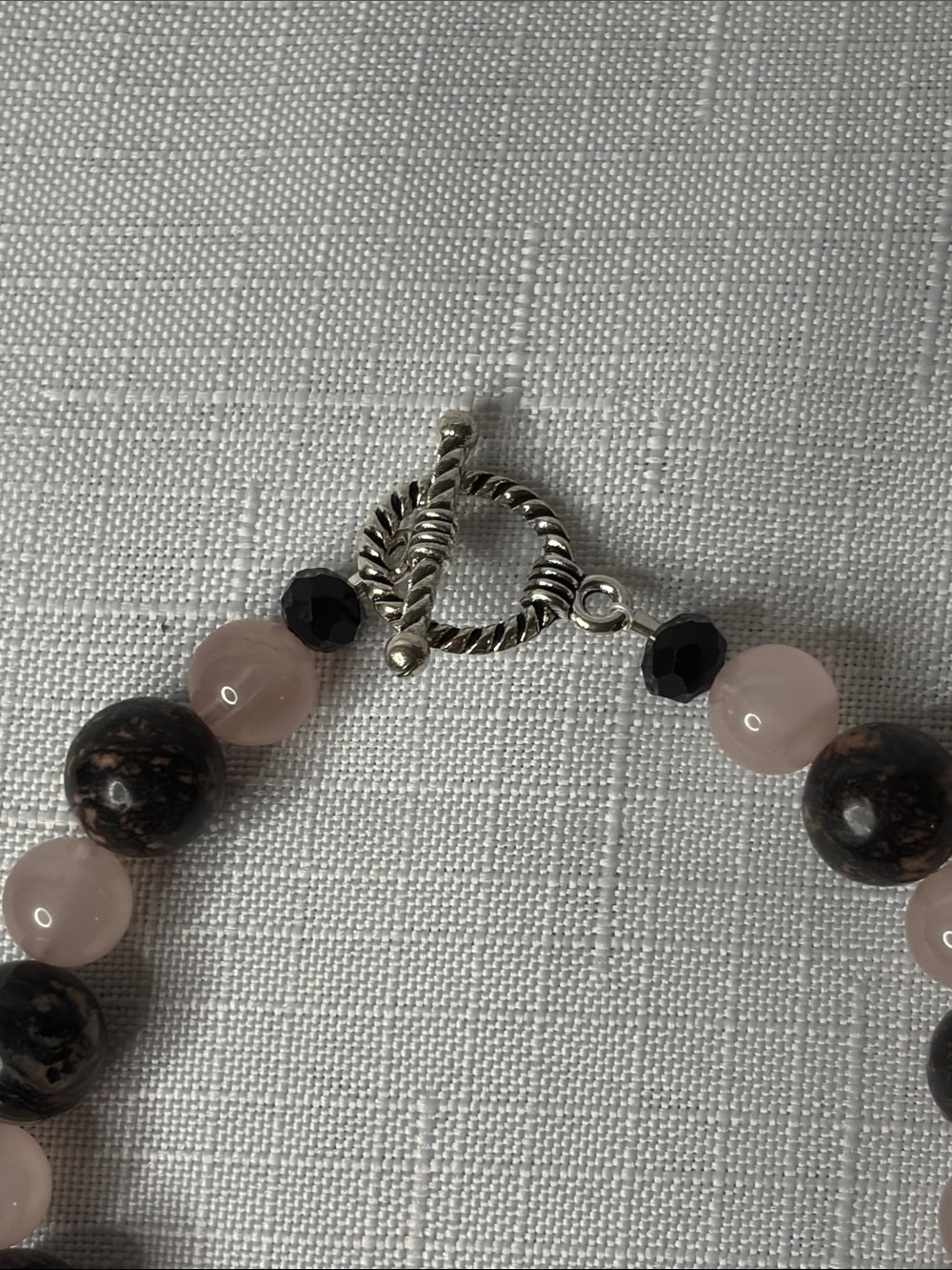 Handcrafted Rhodonite and Rose Quartz Bracelet - Picture 2 of 4